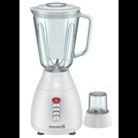 Blender 2 in 1 cu bol de sticla Hausberg HB-7761AB lama din otel inoxidabil, capacitate 1,5L, Alb