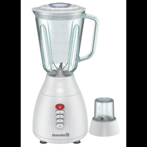 Blender 2 in 1 cu bol de sticla Hausberg HB-7761AB lama din otel inoxidabil, capacitate 1,5L, Alb